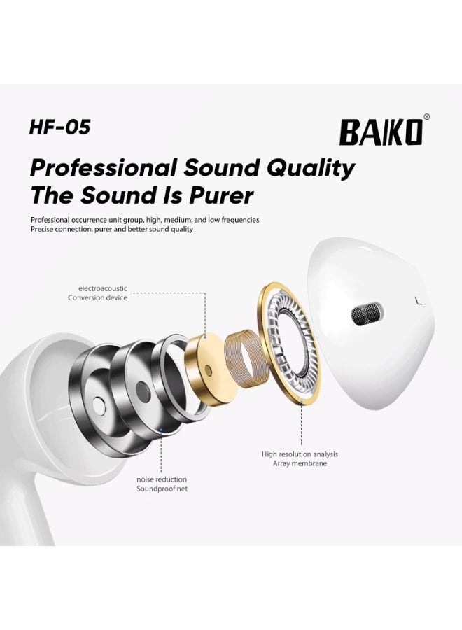 BAIKO HF05 Lightning Wired Earphones for iPhone & iPad, Stereo Sound In-Ear Earpods with Built-in Microphone, Soft TPE Cable, Comfortable Fit, Compatible with iOS Devices - White - Image 2