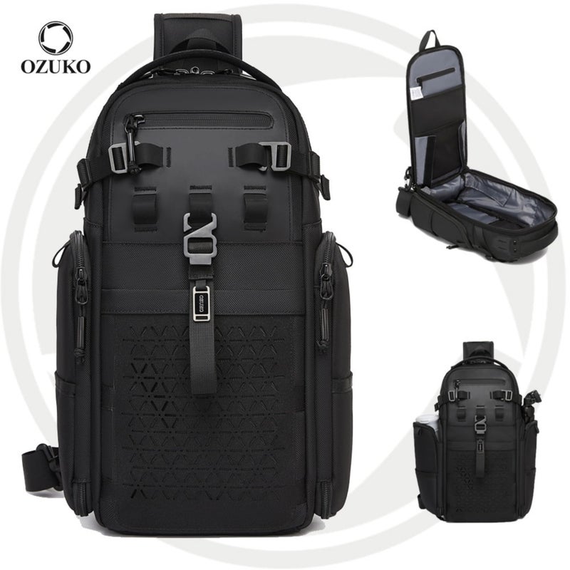 OZUKO Water-Resistant Oxford Tactical Anti-Theft Sling Bag for Men, 40 x 14 x 22 cm, Large Capacity Travel and Outdoor Bag, Black, 9844 - Image 3