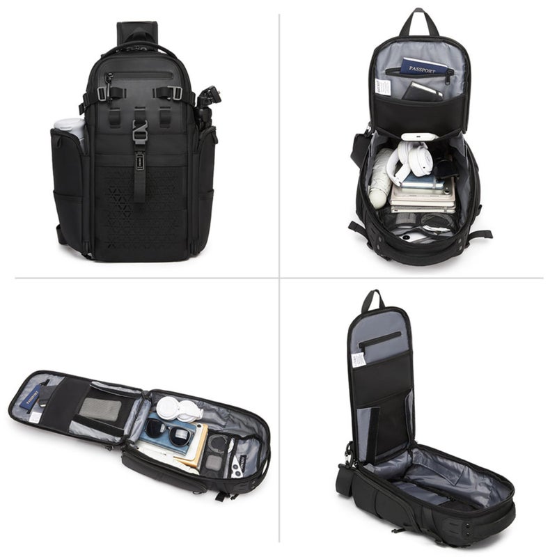 OZUKO Water-Resistant Oxford Tactical Anti-Theft Sling Bag for Men, 40 x 14 x 22 cm, Large Capacity Travel and Outdoor Bag, Black, 9844 - Image 4