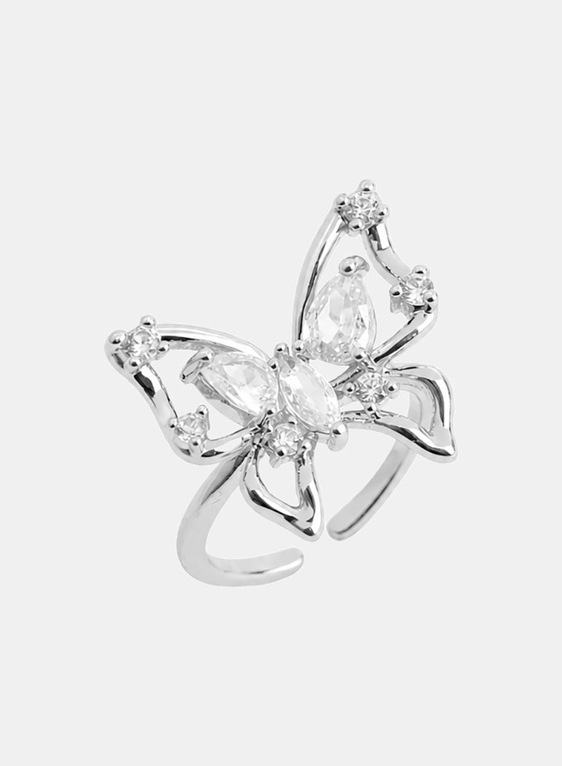 Akher el Ankoud Women'S Ring With An Open Butterfly Design, Adorned With Zircon Stones. - Image 1
