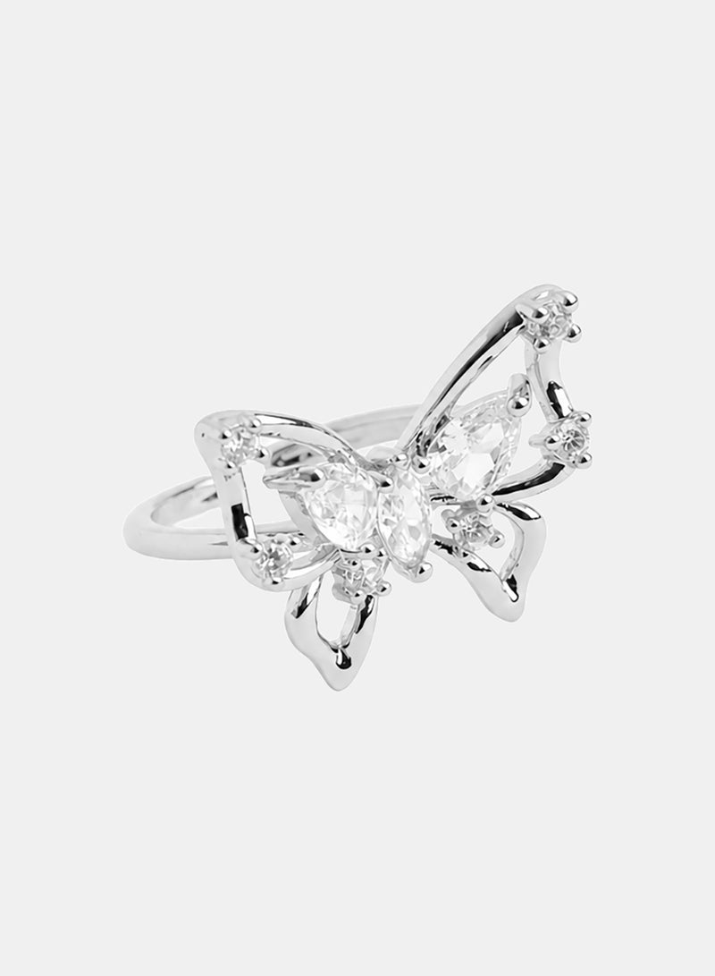 Akher el Ankoud Women'S Ring With An Open Butterfly Design, Adorned With Zircon Stones. - Image 2