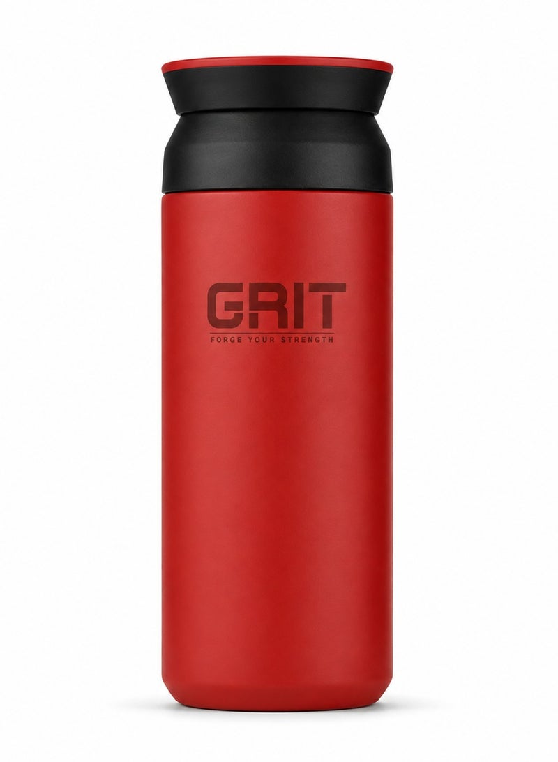 GRIT Insulated Flask Bottle 350ml - Hot & Cold Stainless Steel Flask - Modern Compact Design, Comfortable Grip & Leakproof Lid - Red Stainless Steel Flask - Image 1