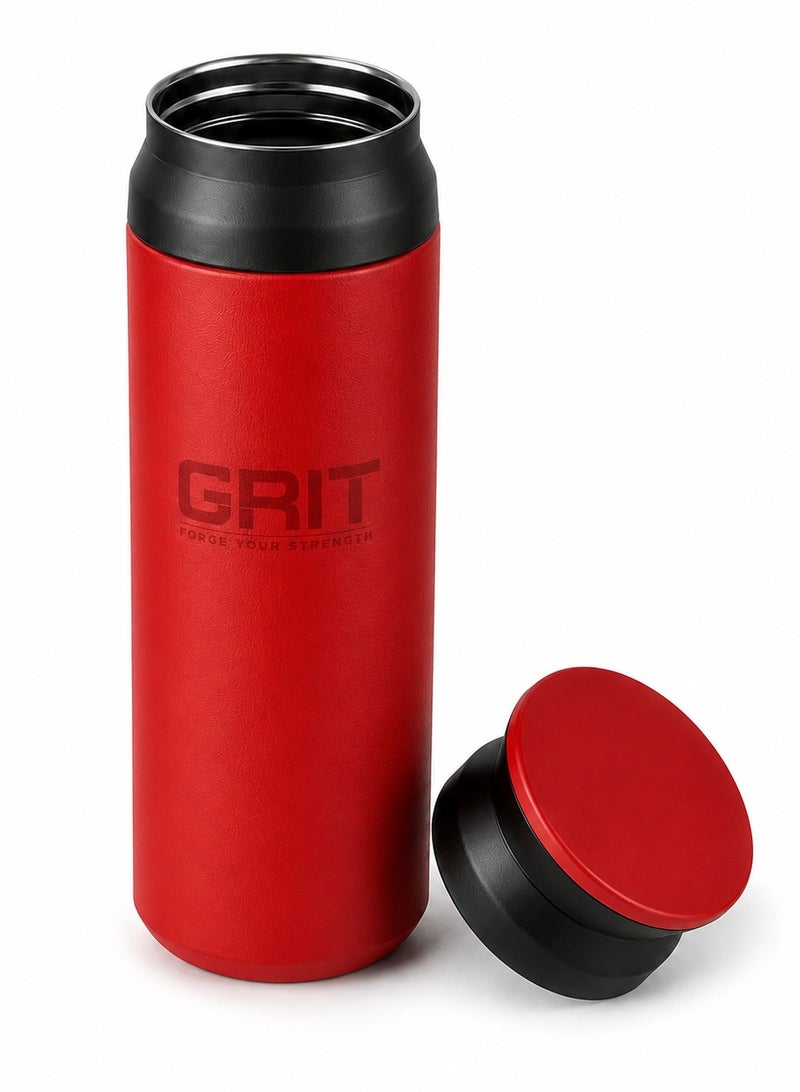 GRIT Insulated Flask Bottle 350ml - Hot & Cold Stainless Steel Flask - Modern Compact Design, Comfortable Grip & Leakproof Lid - Red Stainless Steel Flask - Image 2