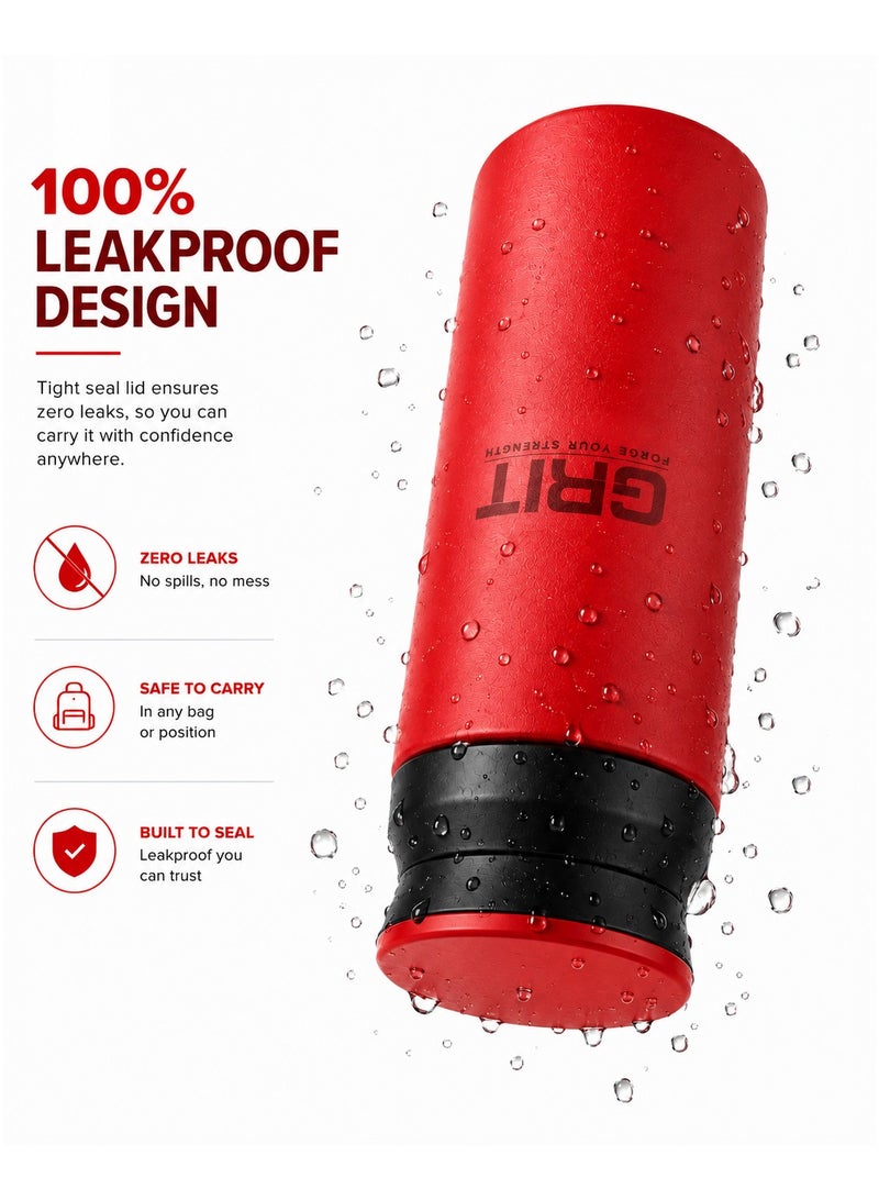 GRIT Insulated Flask Bottle 350ml - Hot & Cold Stainless Steel Flask - Modern Compact Design, Comfortable Grip & Leakproof Lid - Red Stainless Steel Flask - Image 4