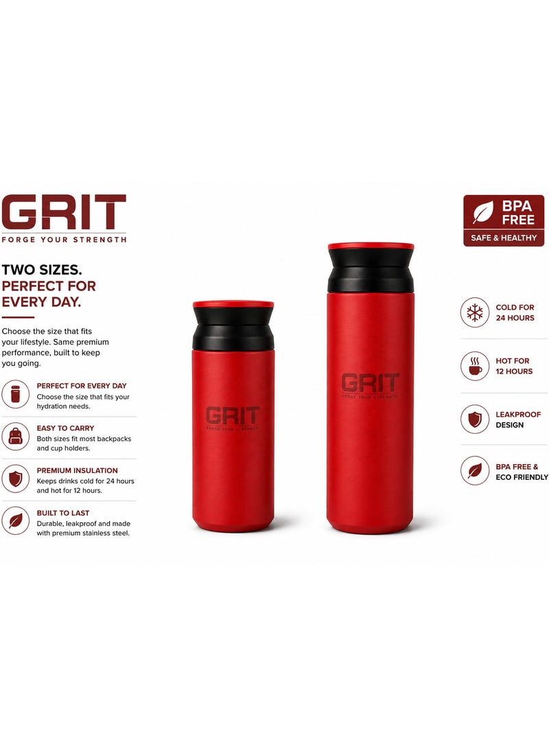GRIT Insulated Flask Bottle 350ml - Hot & Cold Stainless Steel Flask - Modern Compact Design, Comfortable Grip & Leakproof Lid - Red Stainless Steel Flask - Image 5