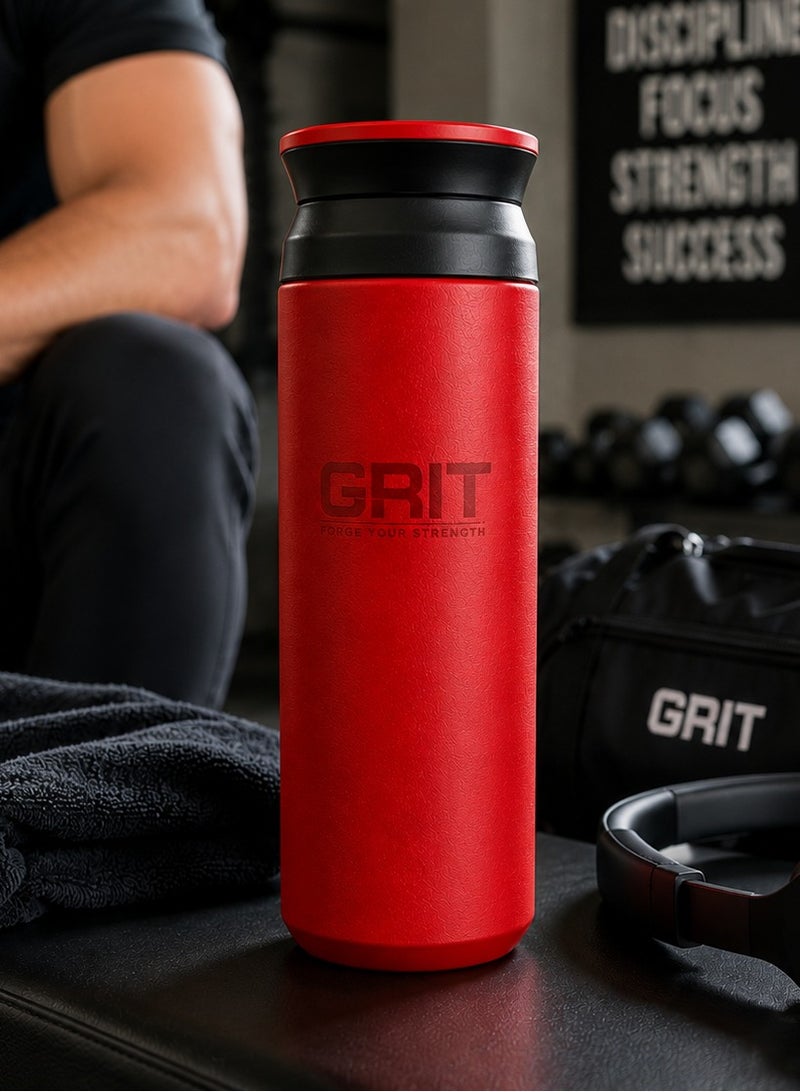 GRIT Insulated Flask Bottle 350ml - Hot & Cold Stainless Steel Flask - Modern Compact Design, Comfortable Grip & Leakproof Lid - Red Stainless Steel Flask - Image 3