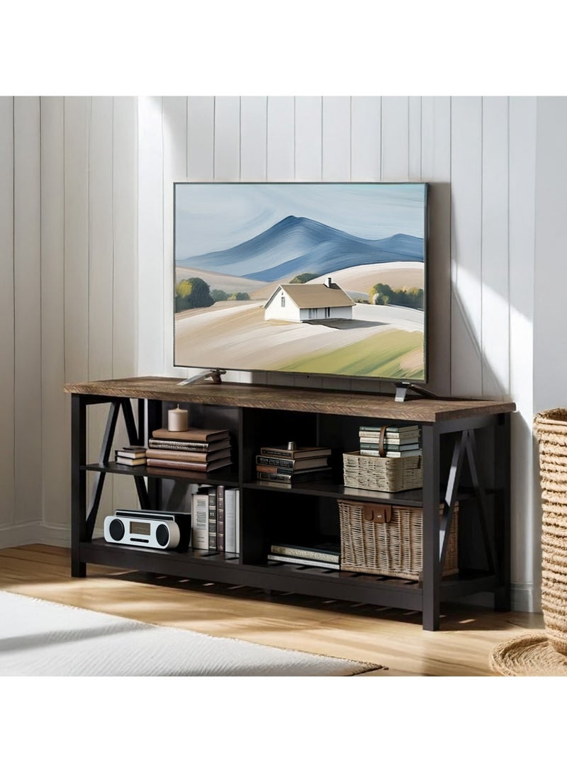 AGD TV Console up to 55 inches with Rustic Design, Center Table with 4 Open Shelves, for Living Room and Bedroom - Image 2