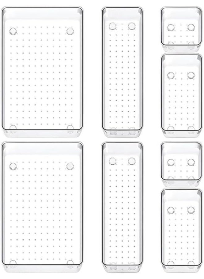 8 Pack Desk Drawer Organizers, Clear Drawer Organizers, Toiletry and Storage Organizers, Non-Slip Plastic Drawer Organizer for Makeup, Bathroom, Kitchen and Office - Image 1