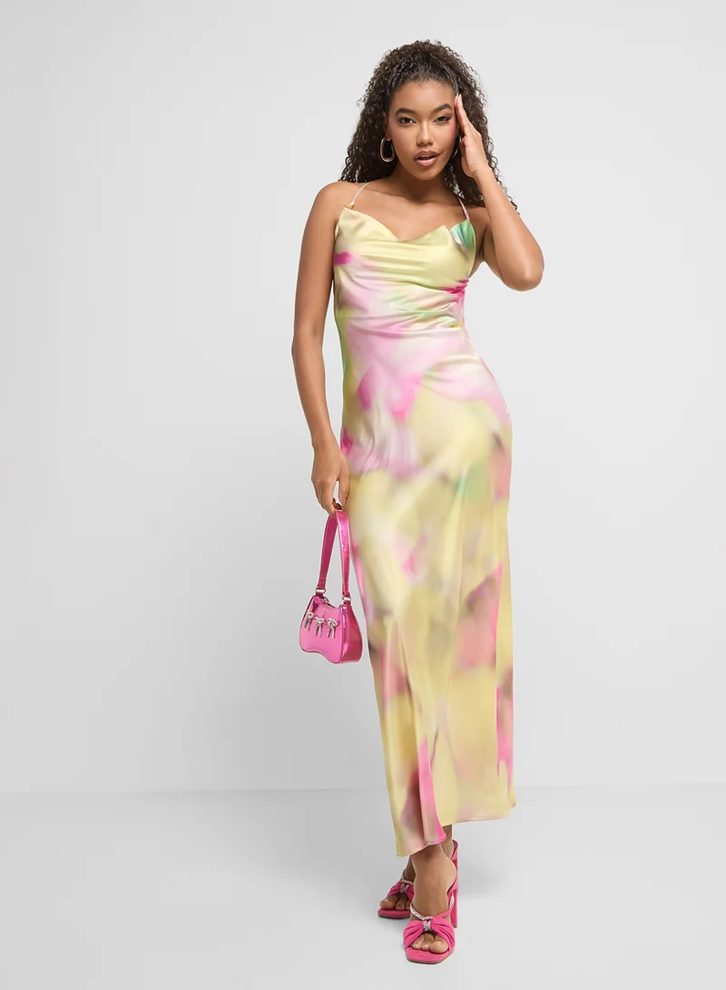 Ginger Watercolor Satin Dress