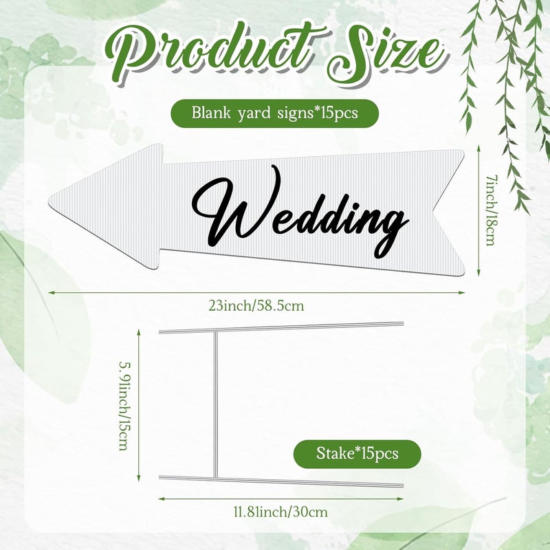 Queekay 15 Pack White Blank Arrow Signs with Stakes 23 x 7 Inches Yard Sales Signs Wedding Directional Signs This Way Yard Sale for Signs Ceremony and Reception Wedding Birthday Party Decorations - Image 2