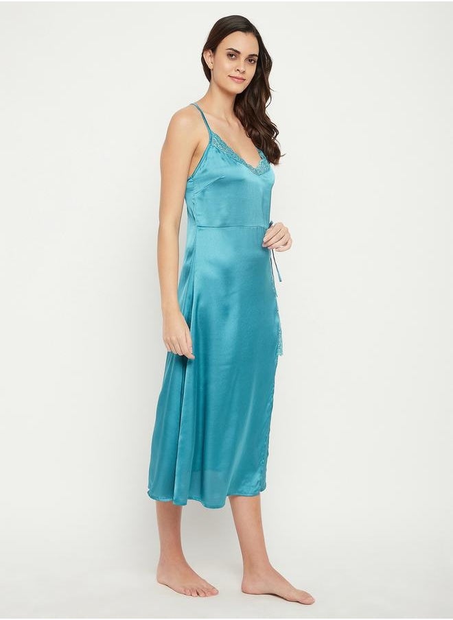 Clovia Satin Lace Insert Strappy Slip Dress with Front Slit by Styli  - Image 4
