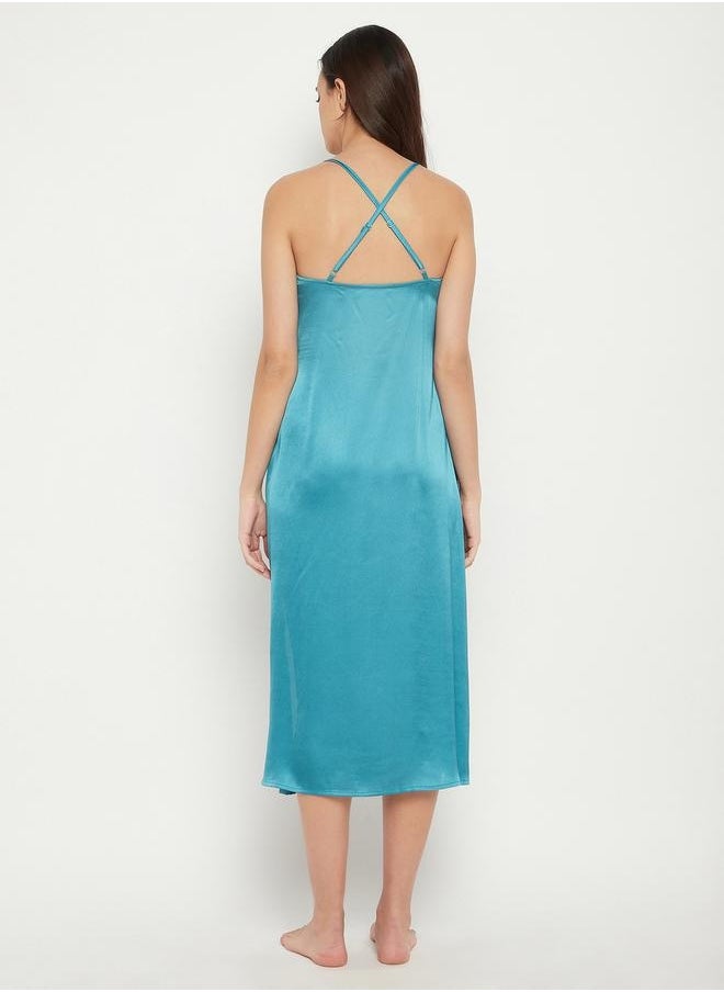 Clovia Satin Lace Insert Strappy Slip Dress with Front Slit by Styli  - Image 5