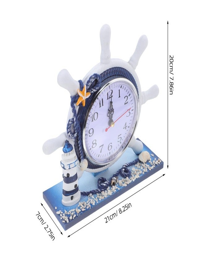 VICASKY Nautical Wall Clock Beach Coastal Small Table Bathroom for Shelf Ship Wheel Travel Cruise Clocks Mediterranean Style Silent Desk Lighthouse Helm Wooden Rudder Theme Decor Ornament Ocean - Image 4