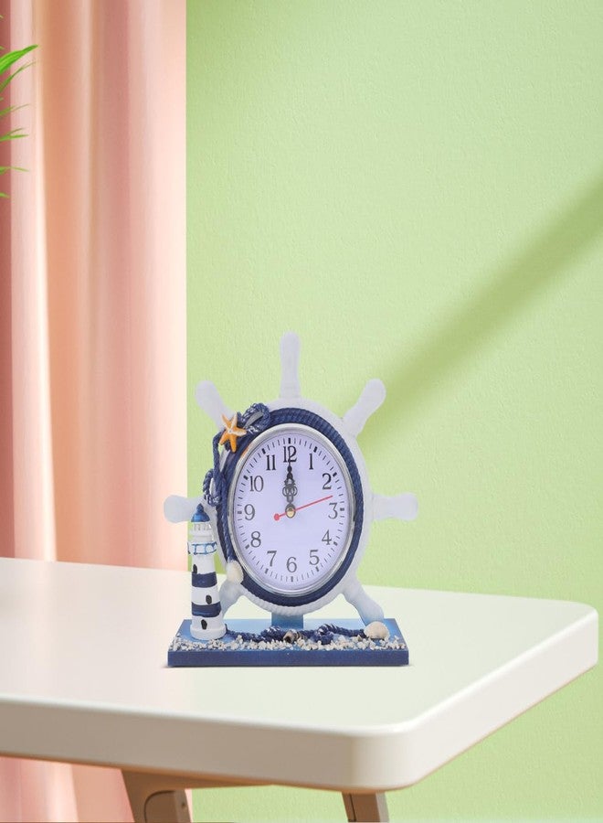 VICASKY Nautical Wall Clock Beach Coastal Small Table Bathroom for Shelf Ship Wheel Travel Cruise Clocks Mediterranean Style Silent Desk Lighthouse Helm Wooden Rudder Theme Decor Ornament Ocean - Image 5