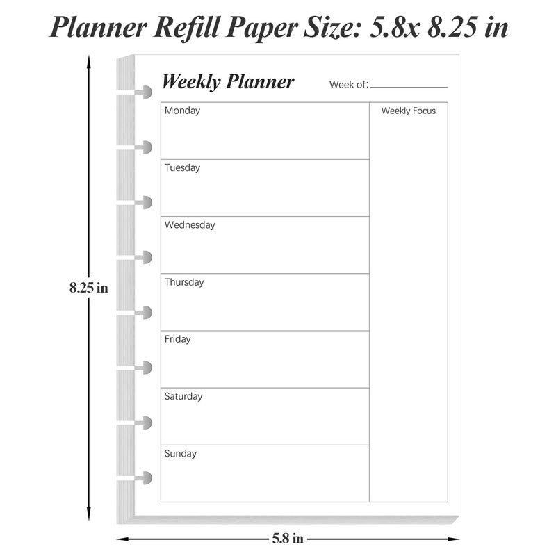 Yaridar Weekly Planner Undated Refills - Junior Size 53 Sheets/106 Pages Weekly Planner for 8-Disc Discbound, 100 gsm White Paper, Lasts 1 Year, Undated, 5.8" x 8.3", Black - Image 4