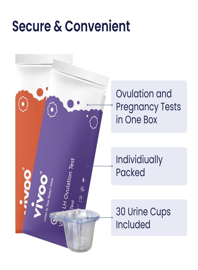 Vivoo Ovulation Test & Predictor Kit: Track Your Cycle and Test Results with Vivoo App, Includes 25 Individually Wrapped Ovulation (LH) Tests, 5 Pregnancy (HCG) Tests with 30 Cups - Image 5