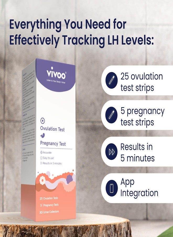 Vivoo Ovulation Test & Predictor Kit: Track Your Cycle and Test Results with Vivoo App, Includes 25 Individually Wrapped Ovulation (LH) Tests, 5 Pregnancy (HCG) Tests with 30 Cups - Image 3