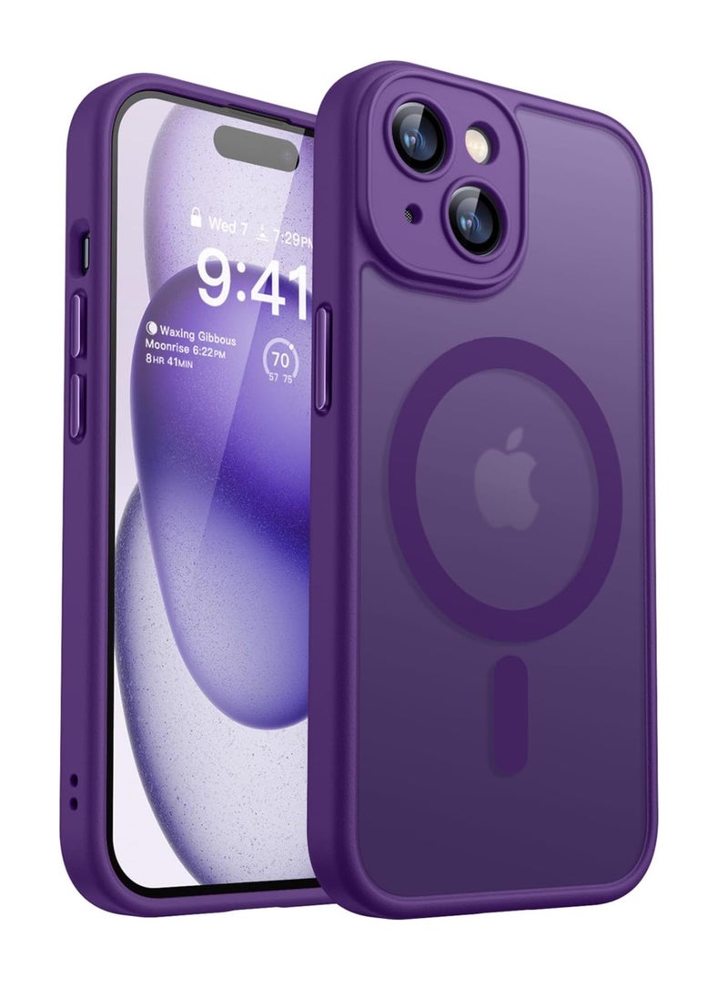 ESCASE - Magnetic Cover for iPhone 15 Plus 6.7 Inch, MagSafe Compatible, Full Camera Protection, Translucent Matte Slim Protective Shockproof Case, Purple - Image 1