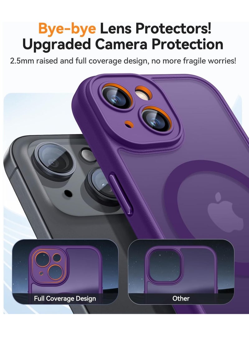 ESCASE - Magnetic Cover for iPhone 15 Plus 6.7 Inch, MagSafe Compatible, Full Camera Protection, Translucent Matte Slim Protective Shockproof Case, Purple - Image 1