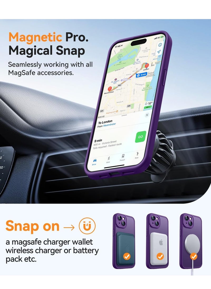 ESCASE - Magnetic Cover for iPhone 15 Plus 6.7 Inch, MagSafe Compatible, Full Camera Protection, Translucent Matte Slim Protective Shockproof Case, Purple - Image 1