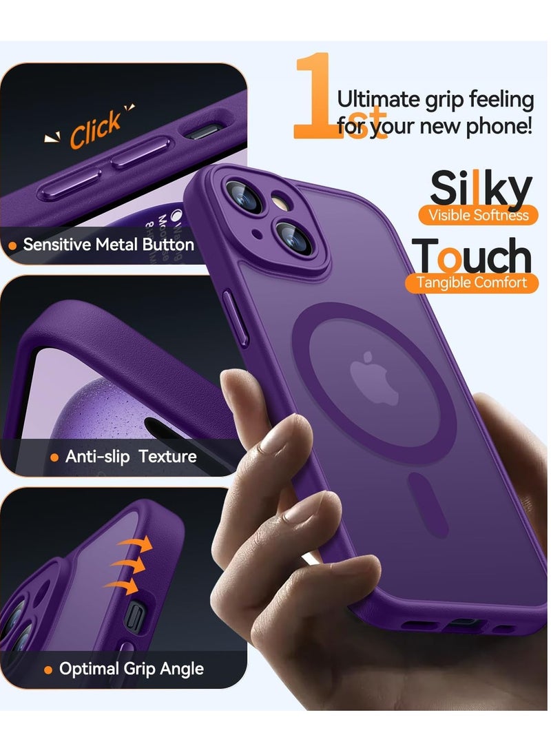 ESCASE - Magnetic Cover for iPhone 15 Plus 6.7 Inch, MagSafe Compatible, Full Camera Protection, Translucent Matte Slim Protective Shockproof Case, Purple - Image 1