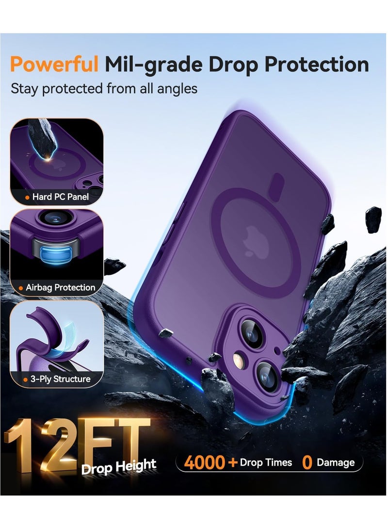 ESCASE - Magnetic Cover for iPhone 15 Plus 6.7 Inch, MagSafe Compatible, Full Camera Protection, Translucent Matte Slim Protective Shockproof Case, Purple - Image 1
