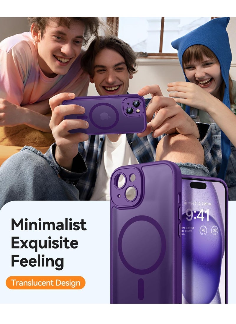 ESCASE - Magnetic Cover for iPhone 15 Plus 6.7 Inch, MagSafe Compatible, Full Camera Protection, Translucent Matte Slim Protective Shockproof Case, Purple - Image 1