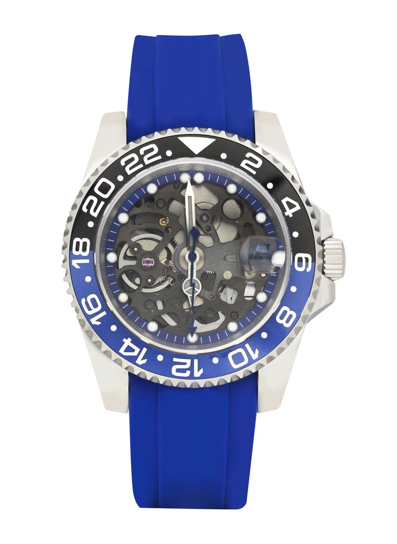 Seiko Mens Automatic Skelton Dial Blue Strap Watch - SKLTNBLU  - Image 1