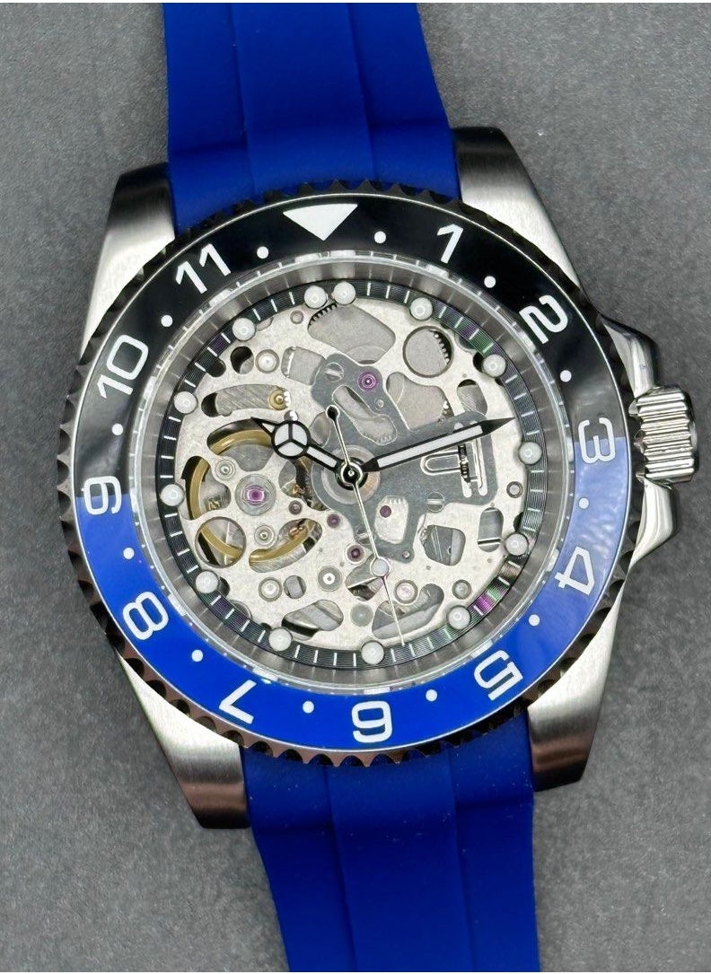 Seiko Mens Automatic Skelton Dial Blue Strap Watch - SKLTNBLU  - Image 2