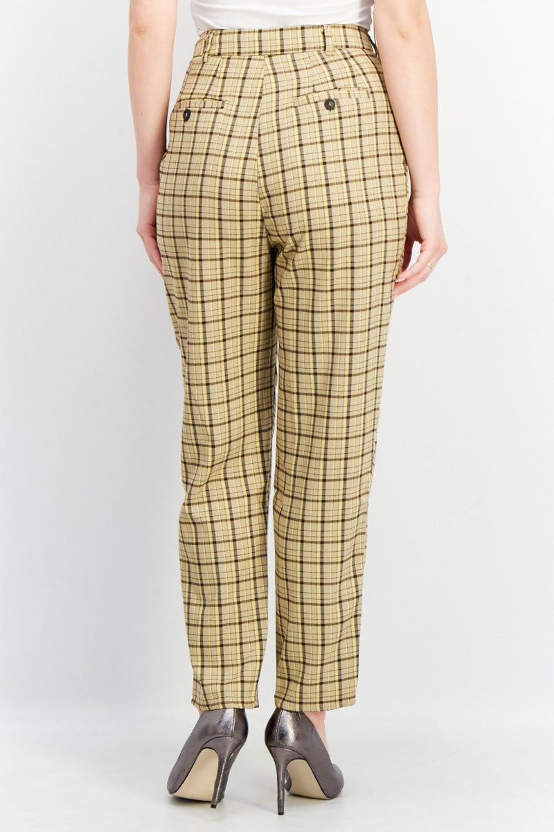 Reclaimed Vintage Women Regular Fit Checkered Trouser Pants, Beige Combo - Image 4