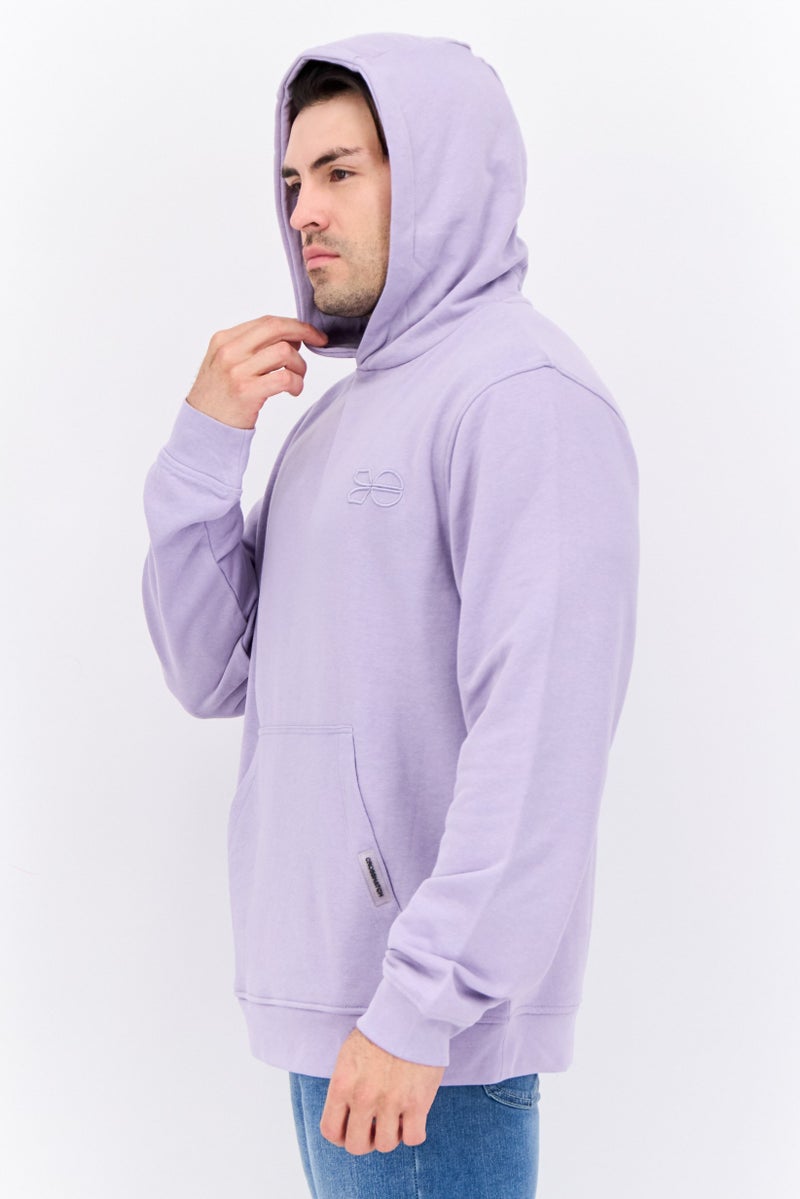 CROSSHATCH Men Hooded Embroidered Logo Long Sleeves Sweatshirt, Lilac - Image 4