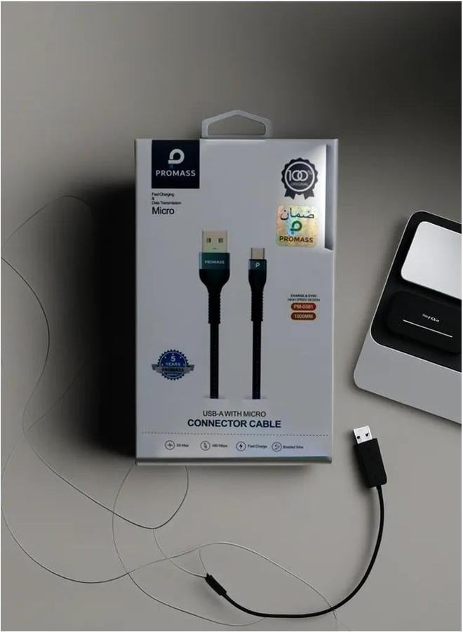 PROMASS USB A to Micro USB Cable for Seamless Data Transfer and Charging in a Compact and Durable Design - Image 1