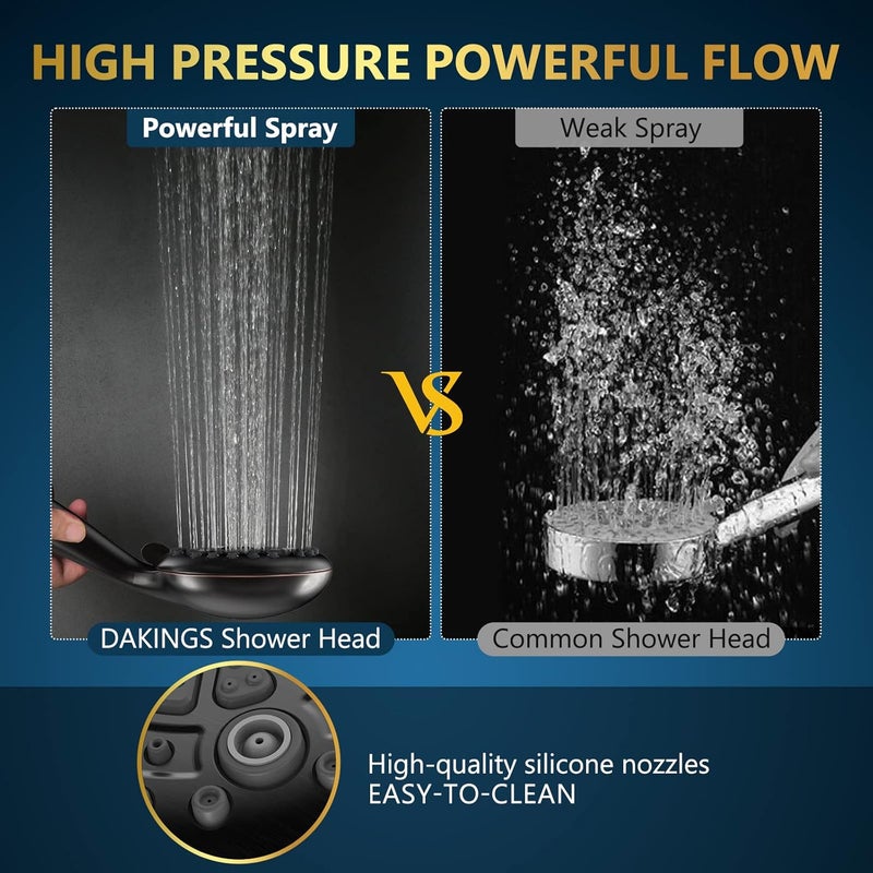 DAKINGS 6 Spray Modes High Pressure Handheld Showerhead Set Upgraded 5 Inches Shower Head with Handheld Spray Oil Rubbed Bronze Handheld Shower Head 60 Inches Stainless Steel Hose-1-Min Install - Image 3