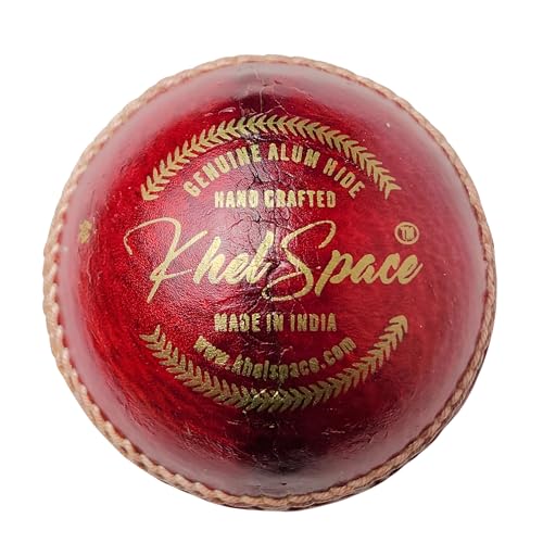 KHELSPACE KS-20 4 Piece Leather Cricket Ball Red | Hand-Stitched Professional Grade | Durable for Test, ODI, T20 & Practice Matches | Swing & Seam Optimized | Premium Shine|Pack of 1 Cricket Ball - Image 1