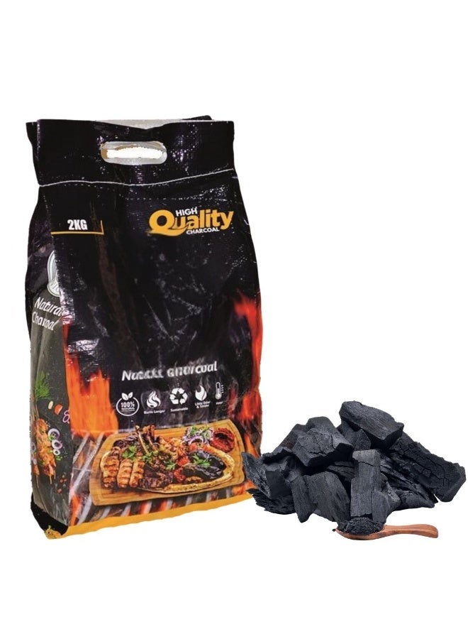 Pure Fire Natural Charcoal 2KG – 100% Hardwood | High Heat, Low Ash | Long-Lasting Restaurant-Grade BBQ Charcoal for Grilling, Smoking & Kamado Cookers | Eco-Friendly Outdoor Cooking Fuel - Image 1