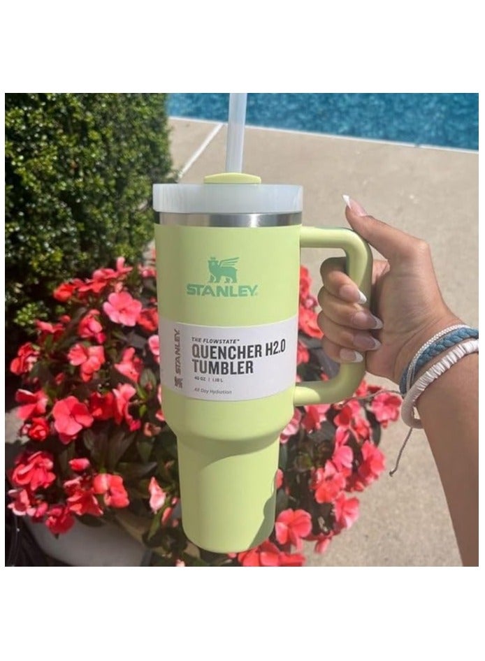 ستانلي كوب كوينشر H2.0 فلو ستيت معزول بتفريغ الهواء من ستانلي الستانلس ستيل مع غطاء وماصة للمياه والشاي المثلج او القهوة والسموذي واكثر ذلك ليموني ساطع 40 اونصة - Image 1
