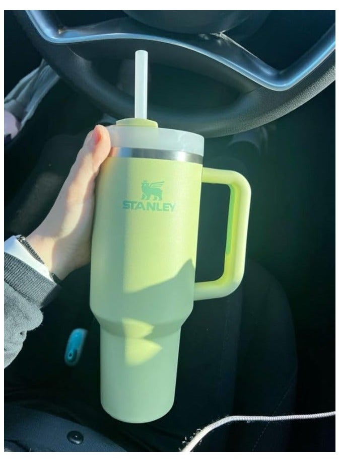 ستانلي كوب كوينشر H2.0 فلو ستيت معزول بتفريغ الهواء من ستانلي الستانلس ستيل مع غطاء وماصة للمياه والشاي المثلج او القهوة والسموذي واكثر ذلك ليموني ساطع 40 اونصة - Image 2