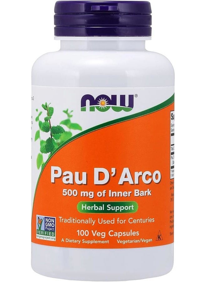now Pau D' Arco 500 mg 100 Capsules Foods - Image 1