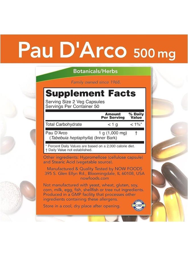 now Pau D' Arco 500 mg 100 Capsules Foods - Image 4