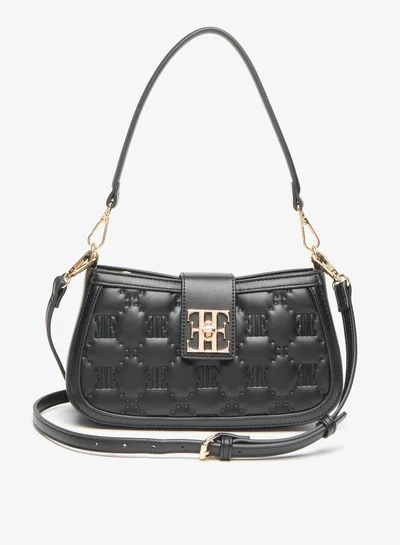 ELLE Monogram Detail Quilted Shoulder Bag with Zip Closure
