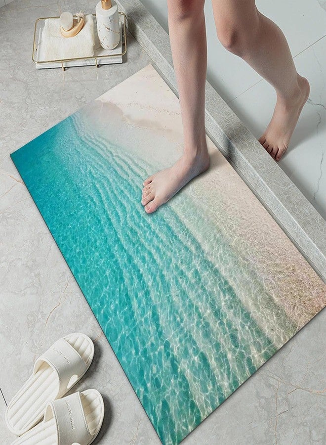 LYGLIGH Ultra Thin Bath Mat, Teal Bath Mat, 1/10 in Thin Bathroom Rugs Fit Under Door, Non-Slip Rubber Backing, Absorbent, Quick-Dry, Washable Funny Beach Decor for Shower and Tub, 35‘’X24'' - Image 1