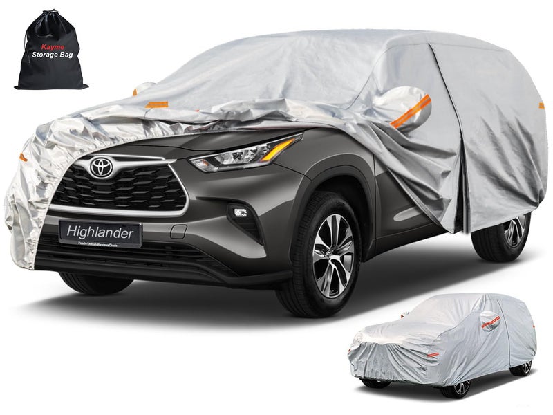 Kayme 6 Layers SUV Car Cover Custom Fit for Toyota Highlander 20072025 Waterproof All Weather for Automobiles Outdoor Full Cover Rain Sun UV ProtectionSilver