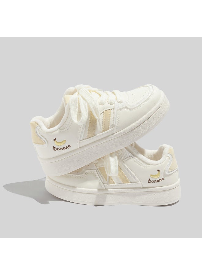 Versatile Fashion Plush White Shoes  Winter New Niche Student Loafers Warm Casual Double Cotton Shoes