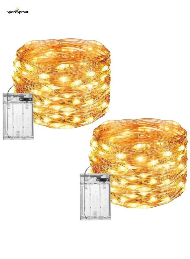 سباركسبروت سلسلة مصابيح ديوالي للكريسماس تعمل بالبطارية بطول 10 متر/33 قدم/100 مصباح LED ابيض دافئ، علبة بطارية مقاومة للماء، مصابيح داخلية لشجرة الكريسماس والزفاف والمناسبات والحفلات وديكور الحديقة والربيع - Image 1