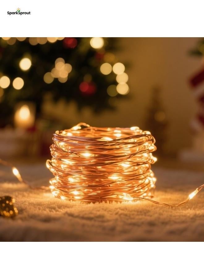 سباركسبروت سلسلة مصابيح ديوالي للكريسماس تعمل بالبطارية بطول 10 متر/33 قدم/100 مصباح LED ابيض دافئ، علبة بطارية مقاومة للماء، مصابيح داخلية لشجرة الكريسماس والزفاف والمناسبات والحفلات وديكور الحديقة والربيع - Image 3