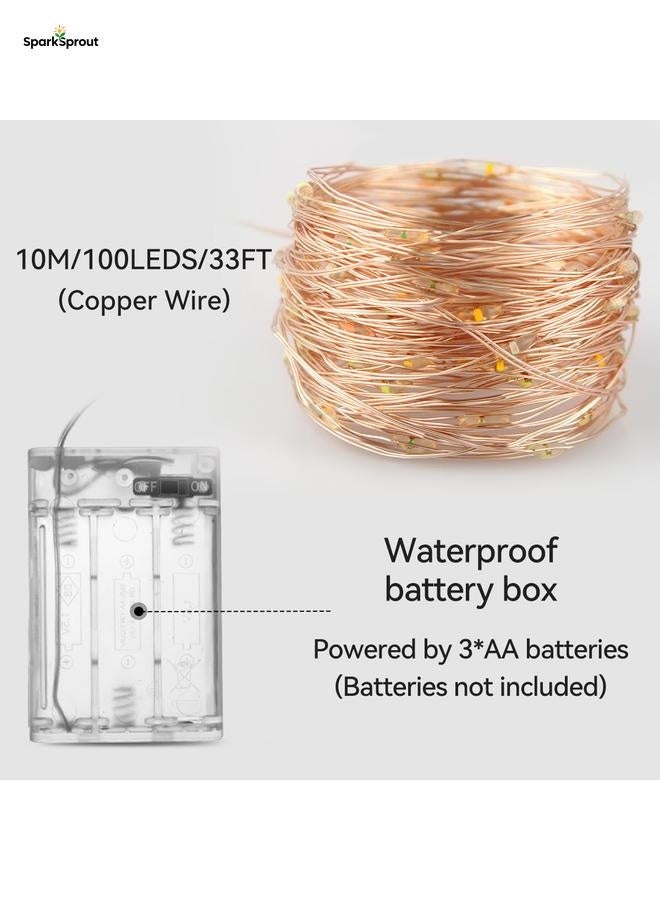 سباركسبروت سلسلة مصابيح ديوالي للكريسماس تعمل بالبطارية بطول 10 متر/33 قدم/100 مصباح LED ابيض دافئ، علبة بطارية مقاومة للماء، مصابيح داخلية لشجرة الكريسماس والزفاف والمناسبات والحفلات وديكور الحديقة والربيع - Image 2