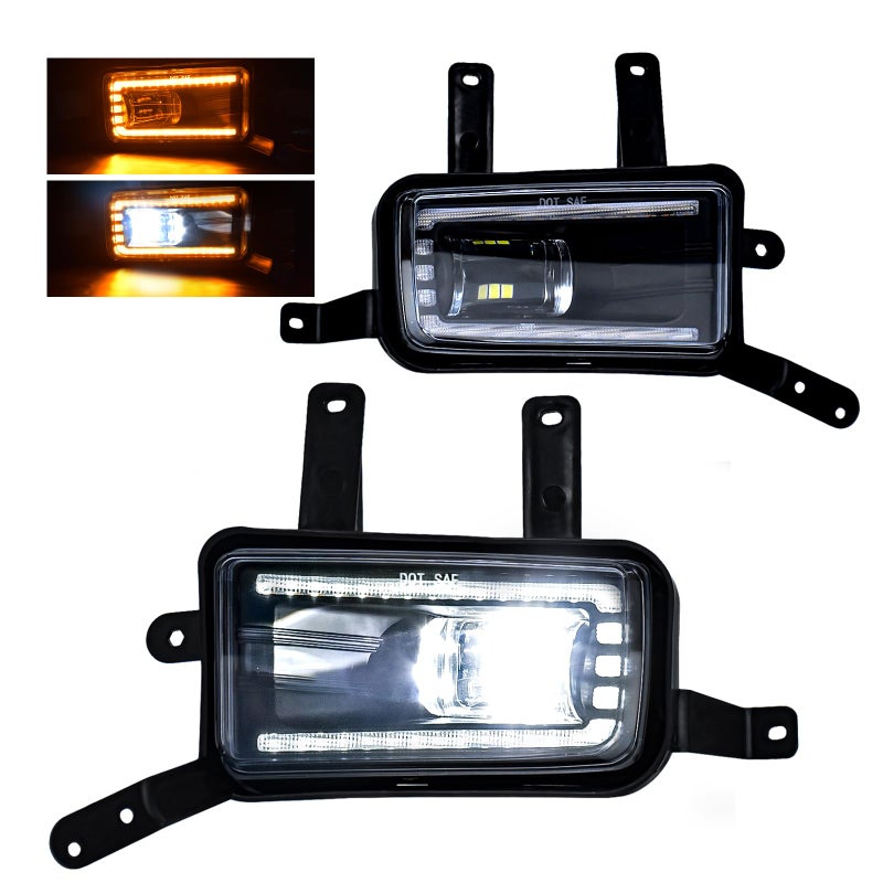 مصابيح ضباب LED مع إضاءة نهارية وإشارات انعطاف ديناميكية لشيفروليه تاهو سوبربان 2015-2020 سوبربان 3500HD 2016-2019 جي إم سي يوكون يوكون XL مصابيح ضباب أمامية