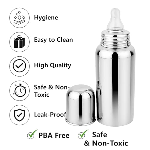 Cuteably Baby Steel Bottle | Wide Mouth Anti-Colic Bottle for Newborn & Kids | BPA-Free Stainless Steel Bottle (300 ML) - Image 5
