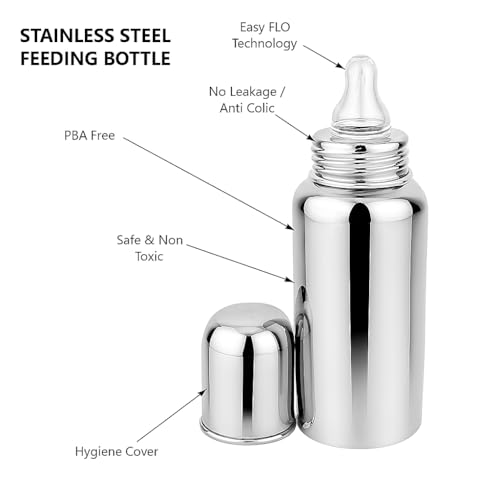 Cuteably Baby Steel Bottle | Wide Mouth Anti-Colic Bottle for Newborn & Kids | BPA-Free Stainless Steel Bottle (300 ML) - Image 2
