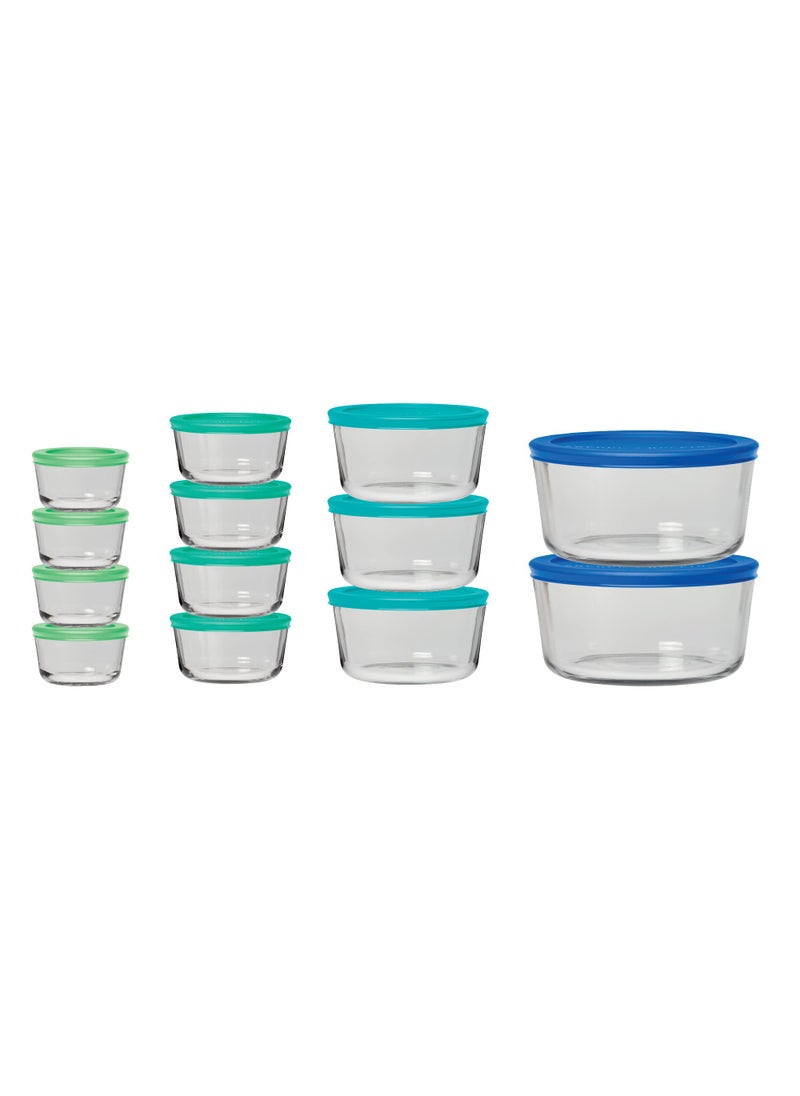 Anchor Hocking Anchor Hocking 26 Piece Glass Storage Containers with Lids 13 Glass Food Storage Containers  13 Mixed Blue SnugFit Lids 